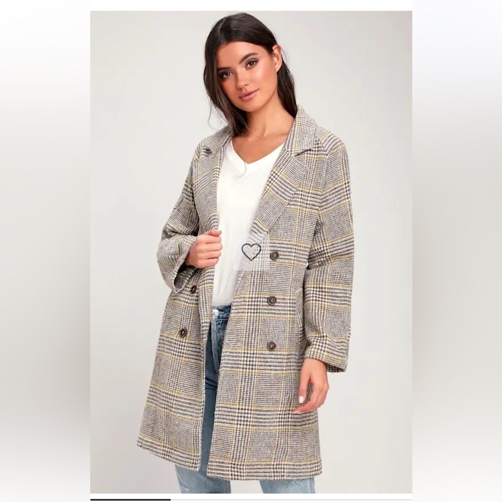Lulu's Brystl Light Brown and Mustard Yellow Plaid Trench Coat
